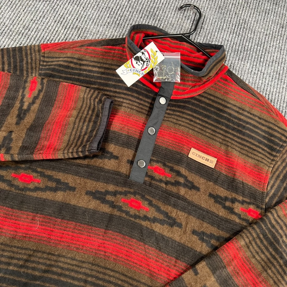 Cinch Pullover Fleece Sweatshirt Mens Large Red Striped Western Long Sleeve New